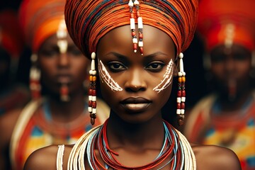 close-up shot of an african woman in traditional dress - obrazy, fototapety, plakaty