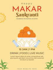 Illustration of Happy Makar Sankranti Flyer Template.  holiday India  Kite Festival India.