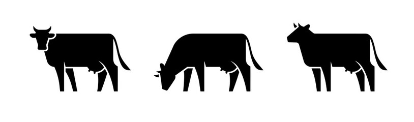 Three cow silhouettes. Milk, dairy products symbol.