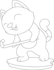 Cat Field hockey Hockey stick Sports Animal Vector Graphic Art Illustration