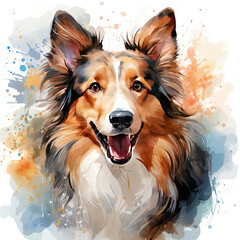 watercolor Sheltie clipart, Generative Ai