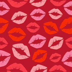 Flat vector illustration of pattern lipstick, lips, kisses. Kissing holiday. World Kissing Day. Illustration of kisses, lips, lipstick, lipstick marks.