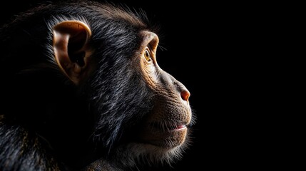 side profile closeup of a monkey on black background - Powered by Adobe