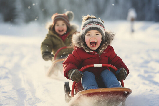 children walking in winter park, children  walking in the snow, Kids walk in the park with first snow, family at sunset, parent and child at sunset, children walking in winter park, children  walking
