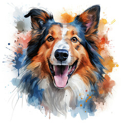 Naklejka premium watercolor Sheltie clipart, Generative Ai