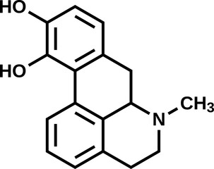 Fototapeta premium Apomorphine structural formula, vector illustration