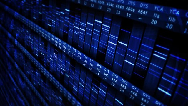 DNA Deoxyribonucleic Acid Genetic Genome Sequencing. Map and Genome Sequence Analyze. Genomic Analysis Animation. Blue