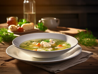 Chicken soup on a plate 