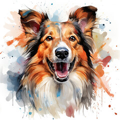 Fototapeta premium watercolor Sheltie clipart, Generative Ai