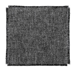 A piece of black torn fabric on a white background. Isolate a cut piece of fringed material