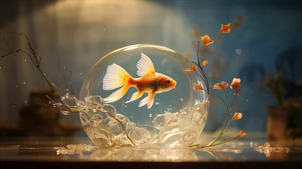 Fotobehang An image of a goldfish in an aquarium. © kept