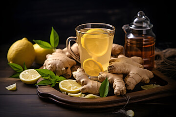 Ginger lemon tea, product photo of tea, tea time, ginger lemon tea ceremony, tea herbs, tea spices