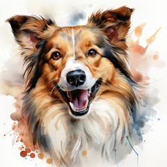 watercolor Sheltie clipart, Generative Ai