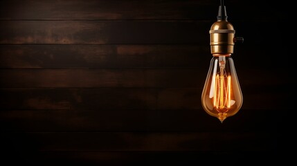 An image with a vintage hanging bulb on a dark wall.