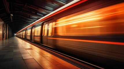 Blurred background of a subway underground tunnel.