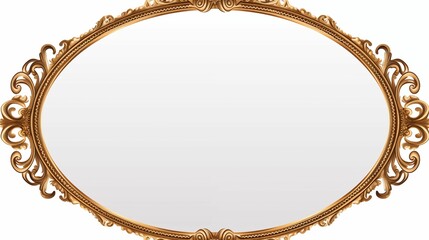 Antique round oval gold picture mirror frame. - obrazy, fototapety, plakaty
