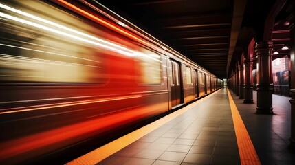 Fototapeta na wymiar Blurred background of a subway underground tunnel.