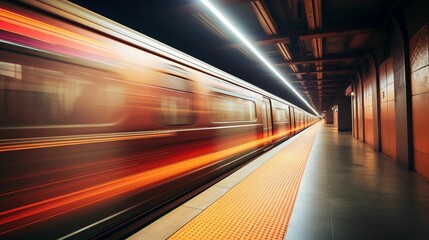 Fototapeta na wymiar Blurred background of a subway underground tunnel.