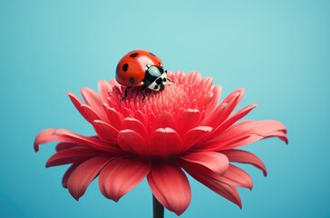 an ladybug sits on a red flower,