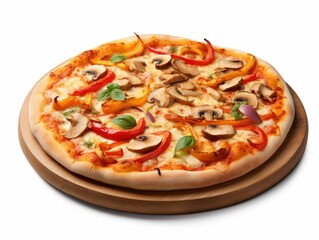 the pizza is cooked on the board with vegetables and cheese