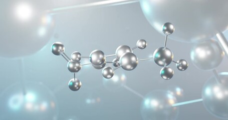 Potassium sorbate rotating 3d molecule, molecular structure of preservative e202, seamless video