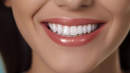 Fototapeta premium The girl smiles. Teeth, dentistry. Smile close-up. Banner. AI generated. Edited in Photoshop