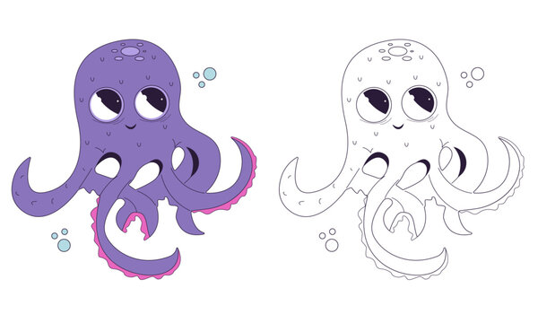 Vector illustration of an octopus coloring book.Children's animal coloring book.