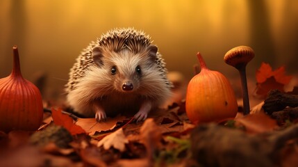 Obraz premium Image of a hedgehog in the autumn forest.