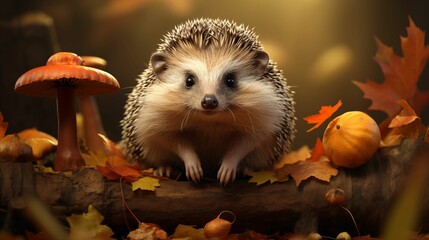 Image of a hedgehog in the autumn forest.