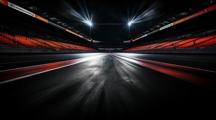 Image of a race track arena, dynamic glow on the asphalt.