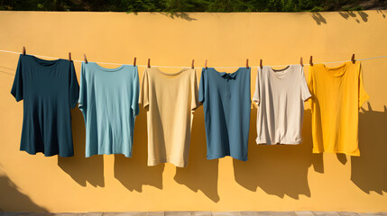 clothes hanging on a line outside to dry, laundry, clothes, colorful clothes, colors, laundry