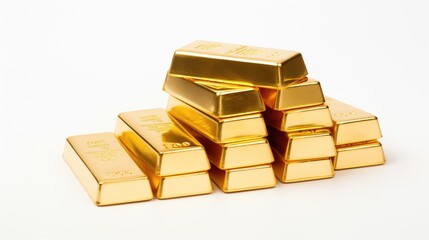 Gold bars on a white background. Financial sphere, money. Business. Profit for the year. Wealth and success. Trading exchanges, investments, trading. Rising prices, savings. Precious metals.