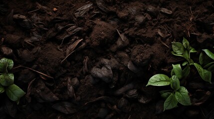 Image of black compost soil as a natural background.