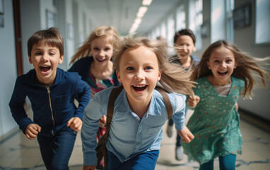 Fototapeta premium Kids running in a hallway