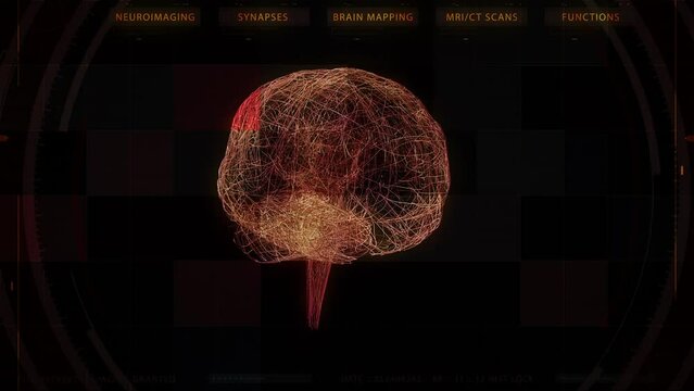 Wired Human Brain With Electric Impulses Flashing. Synapsis.&nbsp;Futuristic technology Interface.
