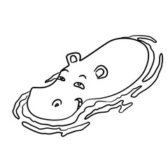 animal hippopotamus in the water sketch