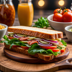 sandwich with salami and vegetables