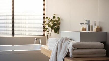 Image of modern bathroom interior adorned with plush towels.