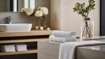 Image of modern bathroom interior adorned with plush towels.