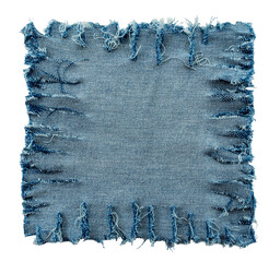 Piece of torn denim on a white background. Denim texture