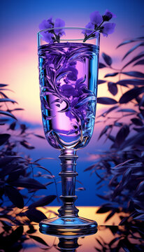 a glass filled with a purple liquid and lavender sprigs, a computer rendering by Adam Szentpétery, pixabay contest winner
