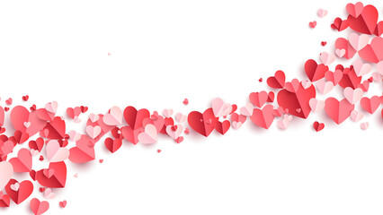 Valentines hearts postcard. Paper flying elements on transparent background. Vector symbols of love in shape of heart for Happy Women's, Mother's, Valentine's Day, birthday greeting card design. PNG	