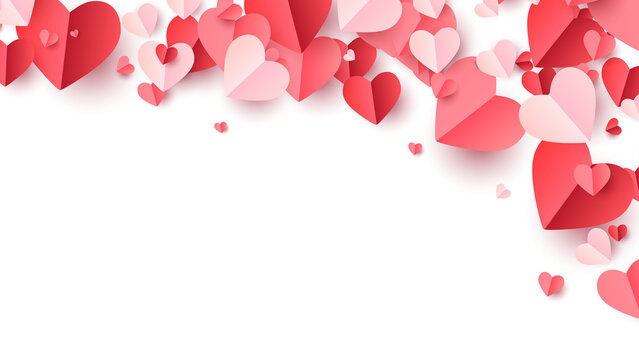 Valentines hearts postcard. Paper flying elements on transparent background. Vector symbols of love in shape of heart for Happy Women's, Mother's, Valentine's Day, birthday greeting card design. PNG	