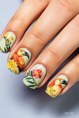 Tropical Toucan Paradise Manicure.,Calligraphy art style