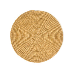 Round jute napkin on an isolated white background.