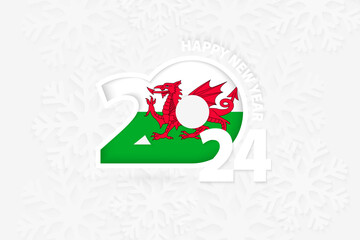 New Year 2024 for Wales on snowflake background.