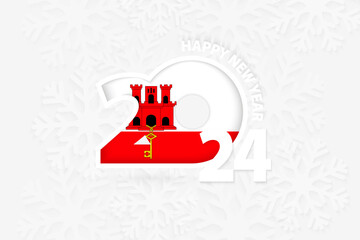 New Year 2024 for Gibraltar on snowflake background.