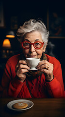 old woman drinking tea, teatime, grandma, elderly, calmness