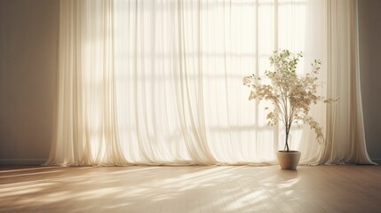 Image of white curtains in empty room.