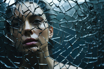 reflection of a girl in broken glass generative ai - obrazy, fototapety, plakaty